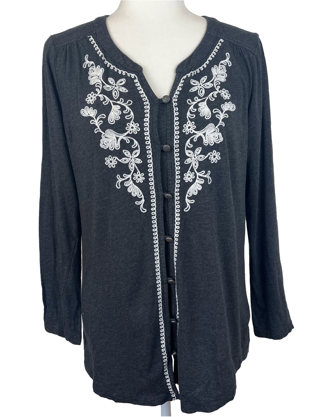 J. Jill Women's Embroidered Floral Button Up Top Cotton Blend Size Medium